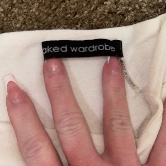 NAKED WARDROBE SOLID VIBES WHITE CROP TANK W GOLD DIOR NOT WAR METALLIC LOGO L - Picture 3 of 8